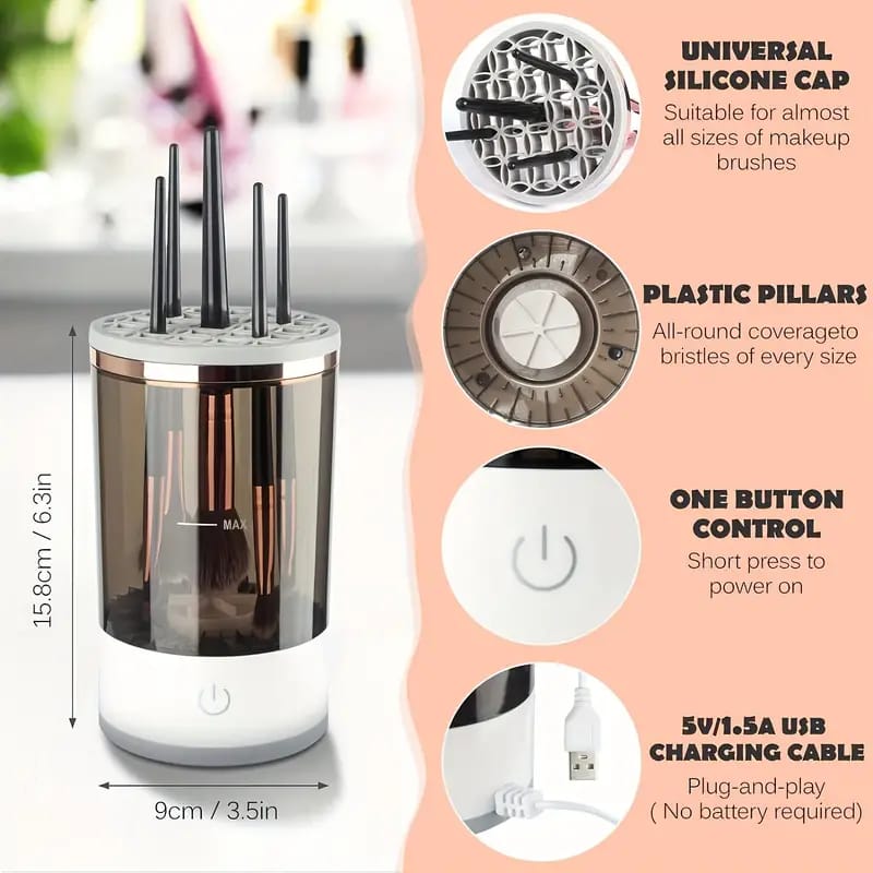 Limpiador y secador eléctrico de brochas de maquillaje USB